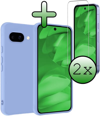 Hoesje Met 2x Screenprotector - Geschikt voor Google Pixel 9a - Sterk & Shockproof - Back Cover - Siliconen Case - Telefoon Hoes - Lichtblauw
