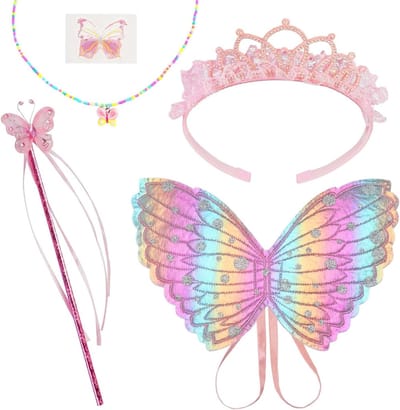 6-delige Kostuumset met Vlinder Vleugels voor Kinderen, Prinses Feestoutfit met Tutu Rok, Perfect voor Halloween en Verkleedpartijen