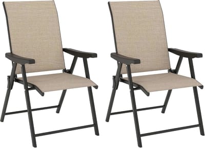Twee opvouwbare tuinstoelen met armleuningen en rugleuning voor buiten