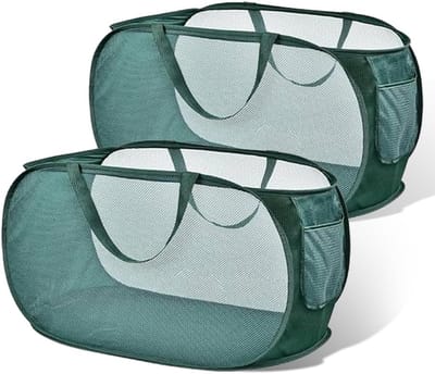 Thijox - 2 Pack Opvouwbare Wasmanden Mesh Pop Up Wasmand met Zijvak - Grote Vuile Kleding Opbergmand voor Wasserij, Badkamer, Kinderkamer, Reizen, Kam