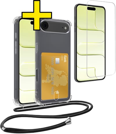 Hoesje Geschikt voor iPhone Air Telefoonhoesje Met Koord Case Pashouder Met Screenprotector Siliconen - Hoes Geschikt voor iPhone Air Hoesje Met Kaarthouder - Transparant