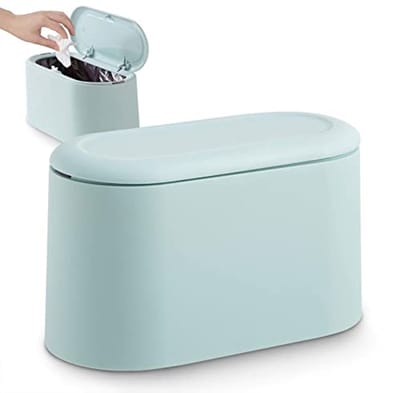 longziming - Prullenbakje - Afvalbakje - Tafelafvalemmer - 1,8 liter - 90° opening - Dubbellaags ontwerp - Uitneembare binnenbak - Milieuvriendelijk PP - Blauw