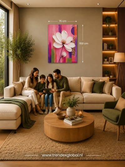 Canvas Schilderij - Cosmosbloem op Roze Achtergrond - Wall Art - 75 x 100 cm