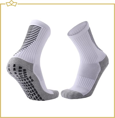 ATTREZZO® Gripsokken Voetbal - Wit/Grijs - maat 38-45 - Sportsokken met extra grip - Extra Comfort - Anti blaren - Voetbal