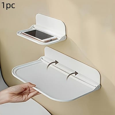 1 stuks Zonder Boren Wandmontage Klapbare Plank - Duurzaam Plastic Opvouwbaar Opbergrek voor Badkamer, Keuken, Slaapkamer, Kantoor Accessoires white