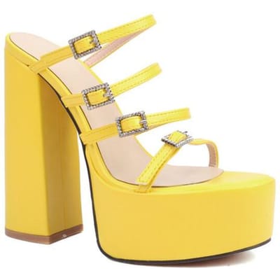 Platform Sandalen Voor Dames Zomer Gloednieuw Sexy Strip Design Blokhakken Strass Knop Elegante Dames Schoenen met Hak 46 geel