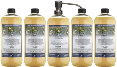 Shampoo Kamille - 1 liter (transparant) - 5 stuks - met zilveren pomp - Voordeelverpakking - Haarverzorging