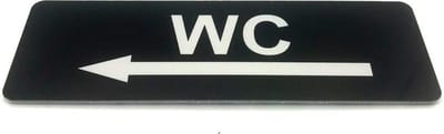 Deurbordje met tekst WC met pijl - 150 x 50 mm (incl. dubbelzijdige tape) - zwart / wit | Geborstelde RVS-look toplaag | Gratis Verzending