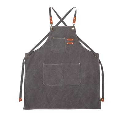 Peysaitr - Werk schort met zakken – katoenen canvas – verstelbare kruisbanden – waterdicht & oliebestendig – unisex kookschort – grijs – 78x68 cm – 1 stuk