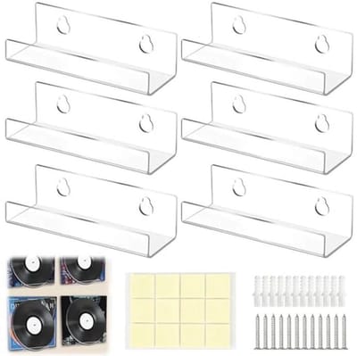 Wandhouder voor Vinylplaten en CD's - Transparante Acryl Planken - 6 Stuks