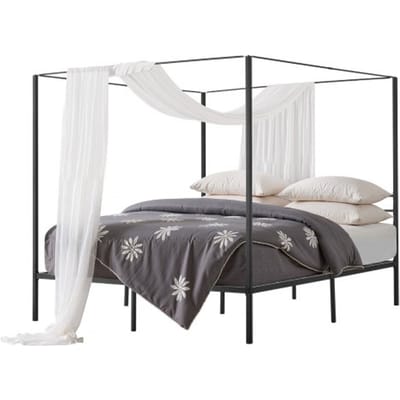 VEVOR hemelbedframe (kingsize), metalen hemelbed (draagvermogen 362 kg) met hemelbedontwerp, stevige stalen lattenbodem, opbergruimte onder het bed, geen boxspring vereist, gaasframe, zwart