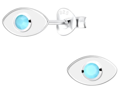 Joy|S - Zilveren boze oog oorbellen - evil eye - 9 x 5 mm - blauw kristal