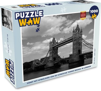 Puzzel Zwart wit afbeelding van de iconische Tower Bridge in Londen - Legpuzzel - Puzzel 1000 stukjes volwassenen