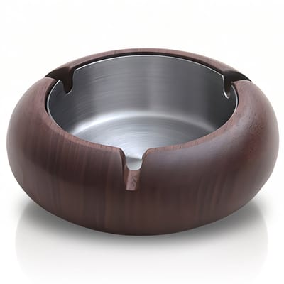 Walnoothouten Asbak – Luxe Houten Sigaren Asbak – Ronde Design Asbak voor Binnen en Buiten – Donkerbruin