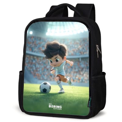 NoBoringSuitcases.com® - Rugzak zwart jongens - Schooltas jongen - NoBoringSuitcases.com® - Rugzak zwart - Schooltas jongen & meisje - Jongen - Voetbal - Stadion - Zonlicht - Rugtas voor school - Boekentas kind - Schoolrugzak - Kinderrugzak