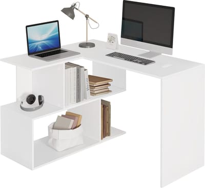 Multifunctioneel L-vormig bureau - hoekbureau - bureau - ruime dubbele tafelbladen - geïntegreerde planken - stevige constructie - 100 cm x 77 cm x 120 cm