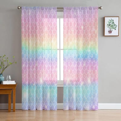 Regenboogkleurige Transparante Gordijnen voor Slaapkamer Ruimte Woonkamer Decoratie Raamopening Gordijn voor Keukenruimte Tule Voile Organza Gordijnen W135 x H160cm x1&Grommet Top
