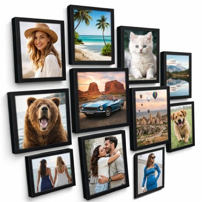 BOTC Fotolijsten set - Collagelijst voor 10 foto's - Fotomaat 10x15 cm/12x18 cm/20x25 cm - Zwart