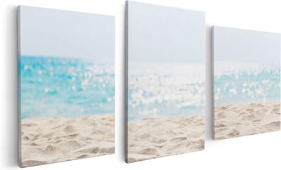 Artaza Canvas Schilderij Drieluik Helder Witte Strand Met Zee Uitzicht - 120x60 - Foto Op Canvas - Canvas Print