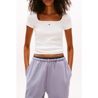 Tommy Hilfiger Slim Soft Rib T-shirt Ecru Taglia: S | Maglie Sportivi Outlet | Donna | Marrone