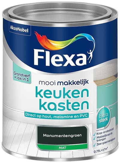 Flexa - Mooi Makkelijk Keukenkasten Mat - Monumentengroen - Mengverf - 750 Ml