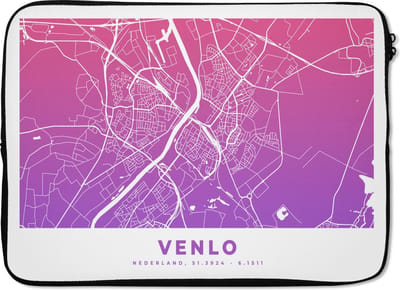 Laptophoes 14 inch - Stadskaart - Venlo - Nederland - Paars - Laptop sleeve - Binnenmaat 33x23 cm - Zwarte achterkant