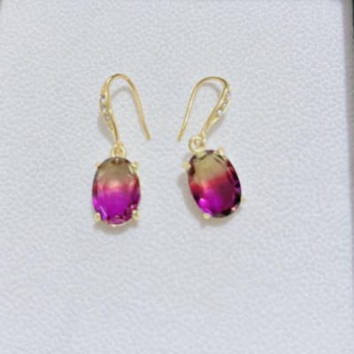 Imitatie Natuurlijke Amethist Oorknop Dames Kristal Flits Seiko Ingezette Toermalijn Oorring Sieraden beige