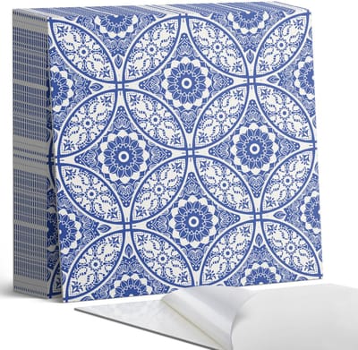 Coloray Plaktegels - Bloemenmotiefpatroon Zelfklevende Tegels - 20 cm x 20 cm - Blauw Plaktegels - 20 stuks - Vierkant PVC Tegels - Plaktegels Badkamer - Plaktegels Vloer - Vinyl Tegels Zelfklevend - Wandtegel Zelfklevend