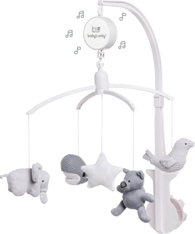 Baby's Only Muziekmobiel baby - Boxmobiel - Zilvergrijs/Grijs/Wit - Gebreide figuurtjes - Muziek speelgoed - Melodie 'It's a small world'