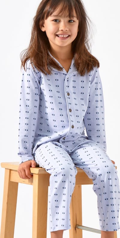 Little Label - meisjes pyjama - blauw bloemetjes verticaal - 2Y/92 - Zachte BIO Katoen