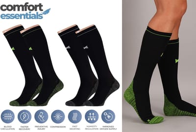 Comfort Essentials - Compressiekousen - Compressie Sokken - 2 Pack - Zwart - Maat 35-38 - Hardloopsokken - Steunkousen - Sportsokken - Skisokken