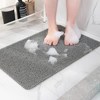 Antislip douchemat - Zachte PVC loofah badmat, voetschrobber en sneldrogende reinigingsmat voor natte ruimtes (40 x 16 grijs)