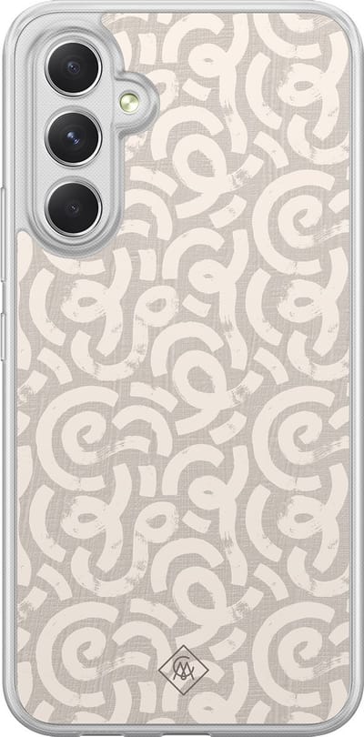 Casimoda® hoesje - Geschikt voor Samsung Galaxy A54 - Ivory Abstraction - 2-in-1 case - Schokbestendig - Geometrisch patroon - Verhoogde randen - Bruin/beige, Transparant