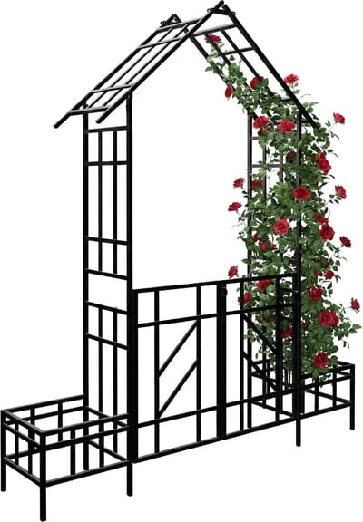 Rozenboog met poort - 247x204x43 cm - voor 2 plantenbakken - metaal