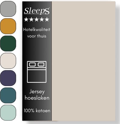 Sleeps Jersey Hoeslaken - Zand Eenpersoons 80/90x200 cm - 100% Katoen - Hoge Hoek - Heerlijk Zacht Gebreid - Strijkvrij - Rondom elastiek - Stretch