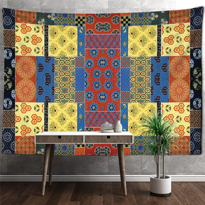 Romantisch Mysterieus Patroon Wandtapijt Wandhanger Psychedelische Hekserij Hippie Mandala Achtergrond Wanddecoratie 95x70cm blue