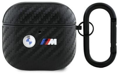 Bmw Airpods 4 Hoesje Met Carbon Patroon Dubbel Metalen Logo Voor Apple