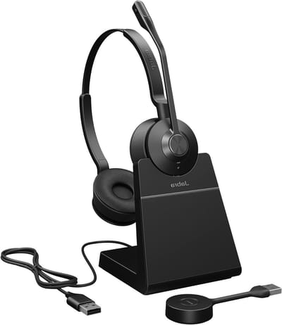DECT Stereo Headset - Draadloze Oortjes - Veilige Gesprekken - Ruisonderdrukkende Microfoon - 150 Meter Bereik - Zwart