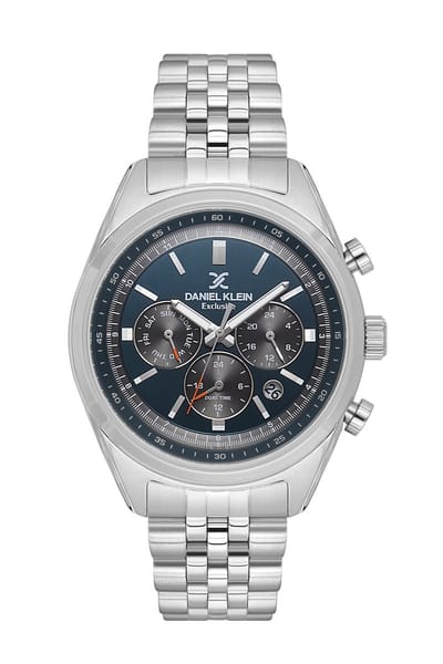 Daniel Klein DK.1.13976-3 - Horloge - Polshorloge - Analoog - Mannen - Heren - stalen band - Rond - Metaal - Streepjes - Datumaanduiding - 12/24 - Dualtime - Chrono - Zilverkleurig - Donkerturkoois - Zwart - Rood
