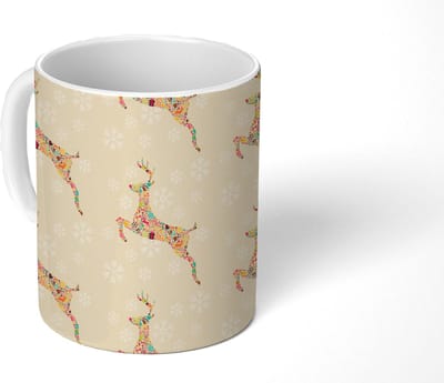 Mok - Koffiemok - Regenboog - Rendier - Kerst cadeau - Patronen - Christmas - Mokken - 350 ML - Beker - Koffiemokken - Theemok