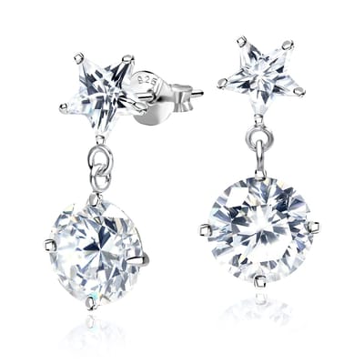 Joy|S - Zilveren elegante oorbellen - ster en bedel rond - zirkonia