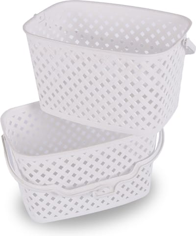 set van 2 Witte Kunststof Opbergmand voor Huishouden - 5L Rechthoekig Design - Ideaal voor Wasknijpers, Commoden, en Badkamer - Compact en Handig