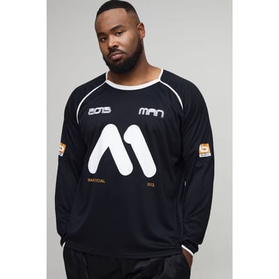 Plus Oversized Moto Print Raglan Sports Top | Black | Size 2XL