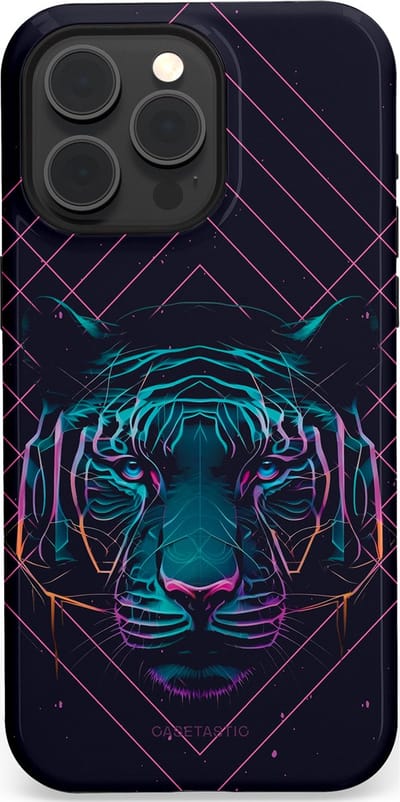 Casetastic hoesje geschikt voor Apple iPhone 15 Pro Max - MagSafe - Dubbellaagse bescherming - Neon Tijger - Fashion Case - Donkerblauw