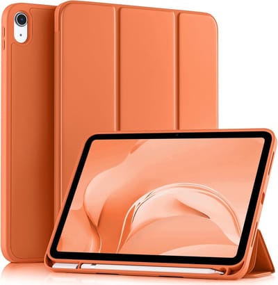 Casemania Hoes Geschikt voor Apple iPad 2025 (A16) & 2022 10e Gen - Oranje - Smart Cover met Pencil Houder Uitsparing