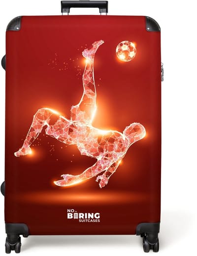NoBoringSuitcases.com® - Koffer groot - Reiskoffer lichtgewicht - Rood gloeiende voetballer in actie - Rolkoffer met 4 wielen - Grote trolley XL - 98 liter bagage