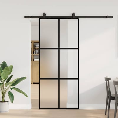 vidaXL - Schuifdeur - met - beslagset - 90x205 - cm - gehard - glas - zwart