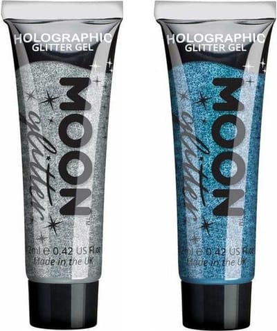 Moon Creations Glittergel fijn set - voor lichaam en gezicht - zilver en blauw