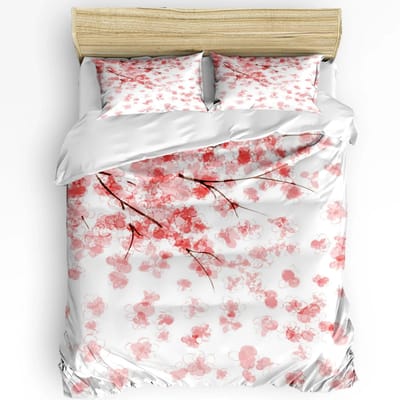 3-delige Beddengoedset Roze Bloem Sakura Kersenbloesems Hometextiel Dekbedovertrek Kussensloop Jongen Kind Tiener Meisje Beddengoed Overtrekken Set EU single(135x200cm) white