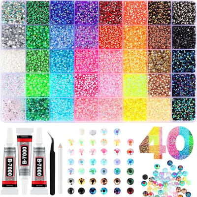 Luxe Strasssteentjes Set XXL - 32.000 Stuks in 40 Kleuren - DIY Rhinestones & Plaksteentjes Kit - Incl. 3x 10ml B7000 Lijm, Pincet & Wax Pen - Nail Art Kit - Voor Nail Art, Kleding & Knutselen - 3mm